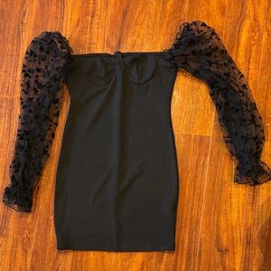 SHEIN Black Dress with Sheer Puff Sleeves